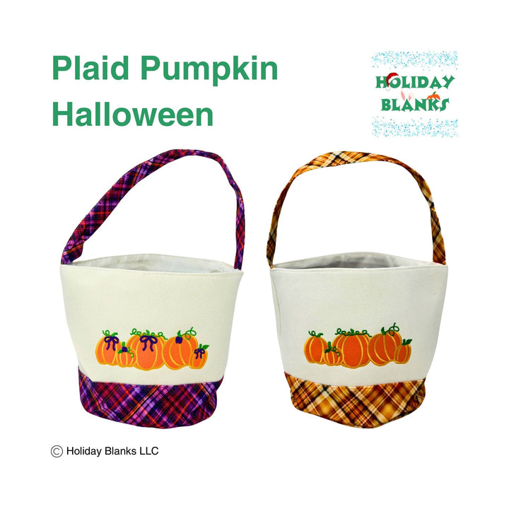 Holiday Blanks - Halloween plaid with pumpkins design basket embroidery blanks: Purple - Pisgah Needleworks