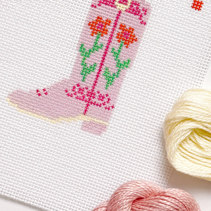 Cotswold Co Designs - Hand Painted Pink Cowgirl Boot 3” Needlepoint Canvas 13 Mesh - Pisgah Needleworks