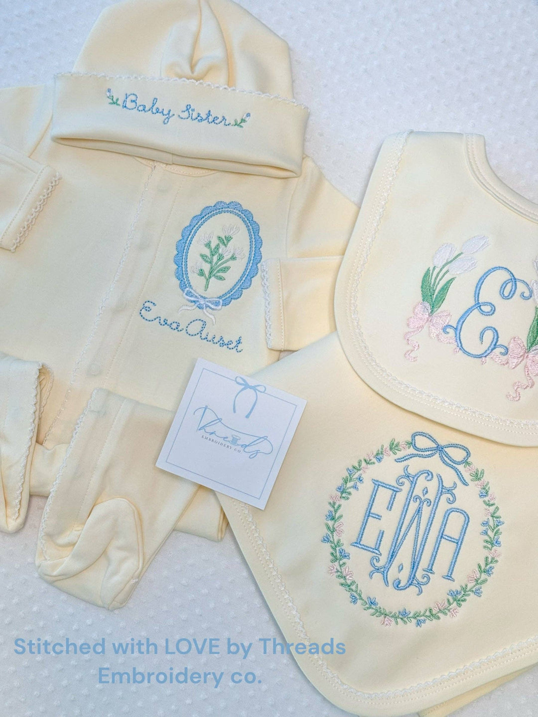 Southern Proper Blanks - Footies - Picot Trim: White w/Blue / 0-3 - Pisgah Needleworks