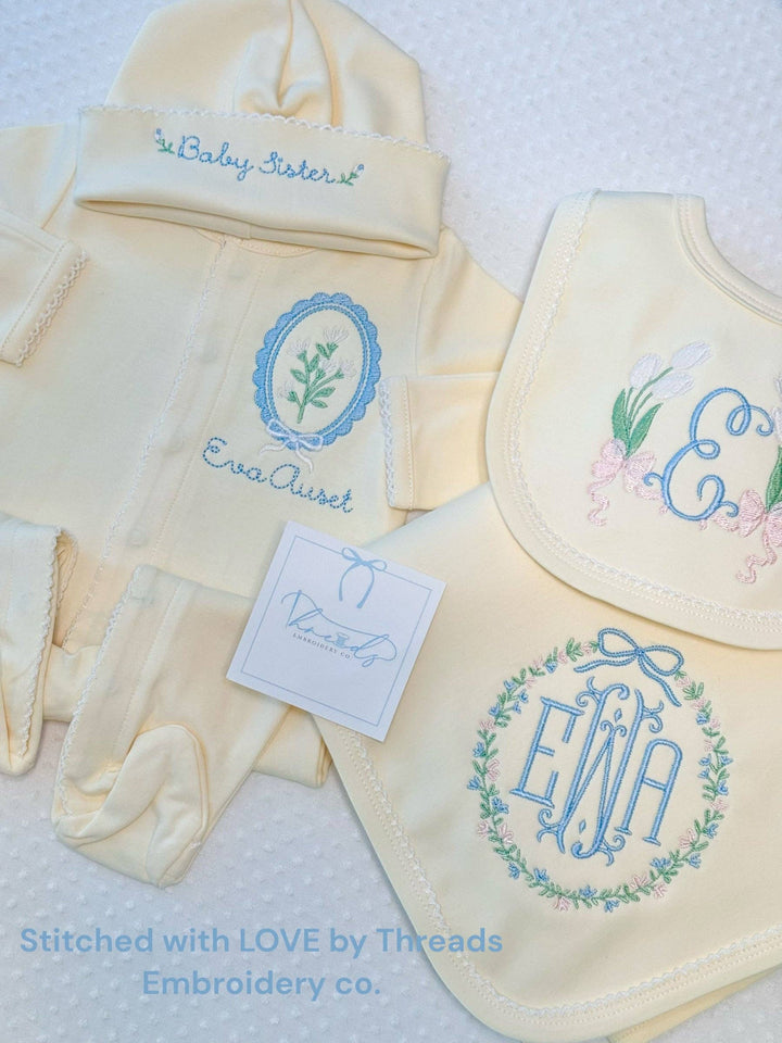 Southern Proper Blanks - Footies - Picot Trim: White w/Blue / 0-3 - Pisgah Needleworks