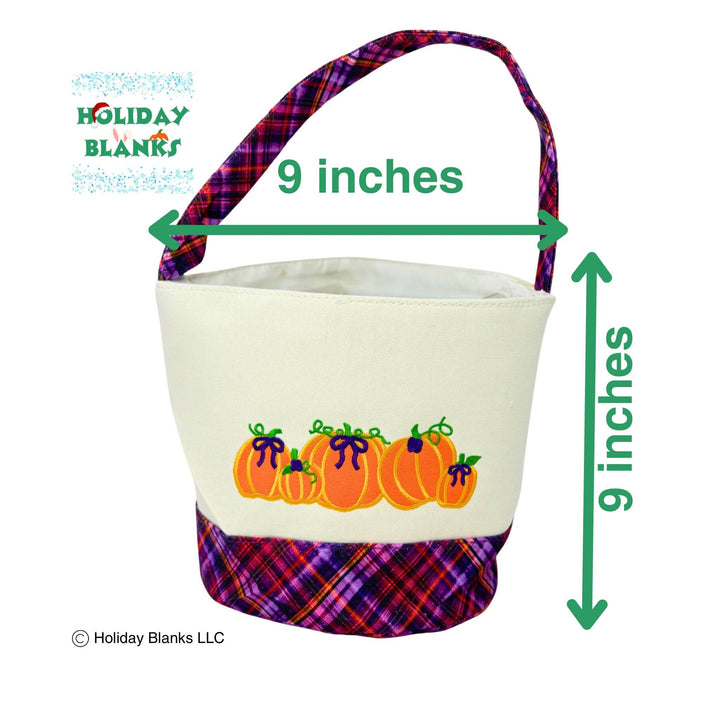 Holiday Blanks - Halloween plaid with pumpkins design basket embroidery blanks: Purple - Pisgah Needleworks