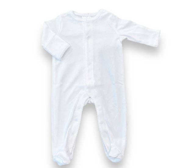Southern Proper Blanks - Footies - Picot Trim: White w/Blue / 0-3 - Pisgah Needleworks