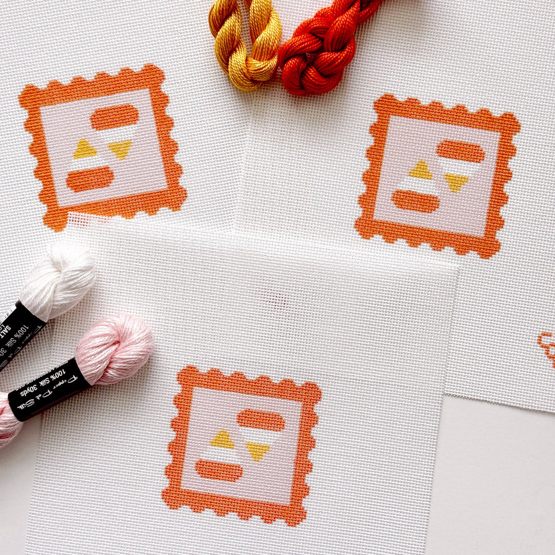 Cotswold Co Designs - Candy Corn Stamp Needlepoint Canvas – 18 Mesh Zweigart Mono Deluxe, 2.7" Hand Painted Fall Halloween Mini - Pisgah Needleworks