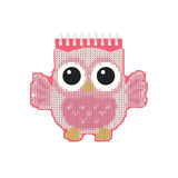 Pink owl design with rhinestone pattern on a white background