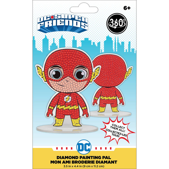 DC Super Friends diamond painting pal packaging with cityscape background