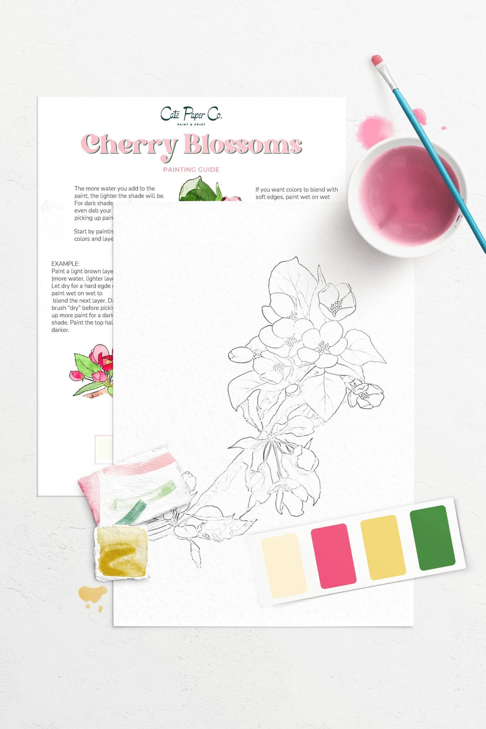 Cate Paper Co. - Cherry Blossoms watercolor painting kit - Pisgah Needleworks