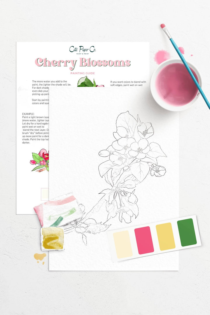 Cate Paper Co. - Cherry Blossoms watercolor painting kit - Pisgah Needleworks