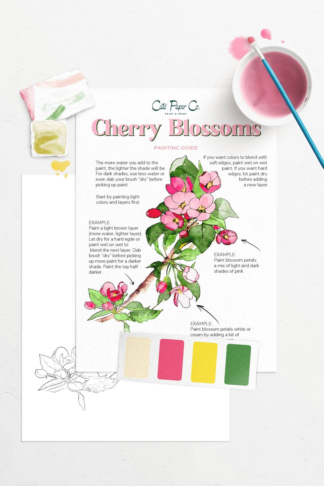 Cate Paper Co. - Cherry Blossoms watercolor painting kit - Pisgah Needleworks