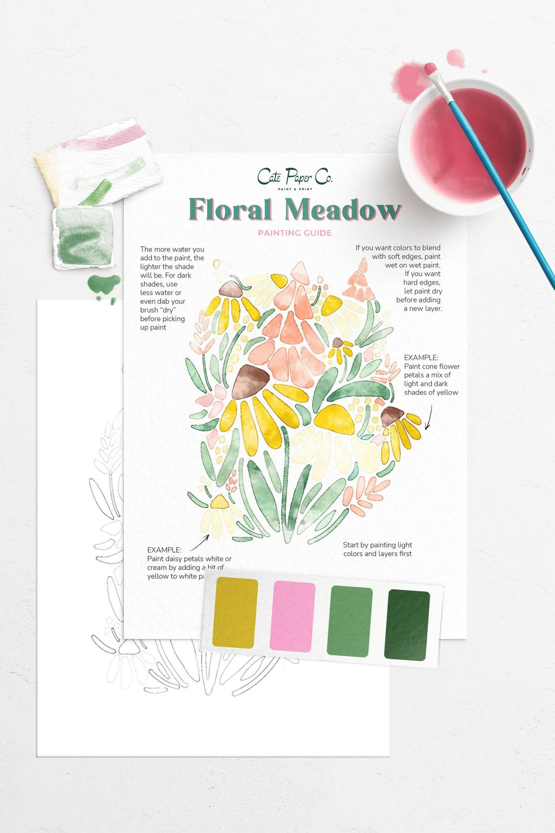 Cate Paper Co. - Floral Meadows watercolor painting kit - Pisgah Needleworks