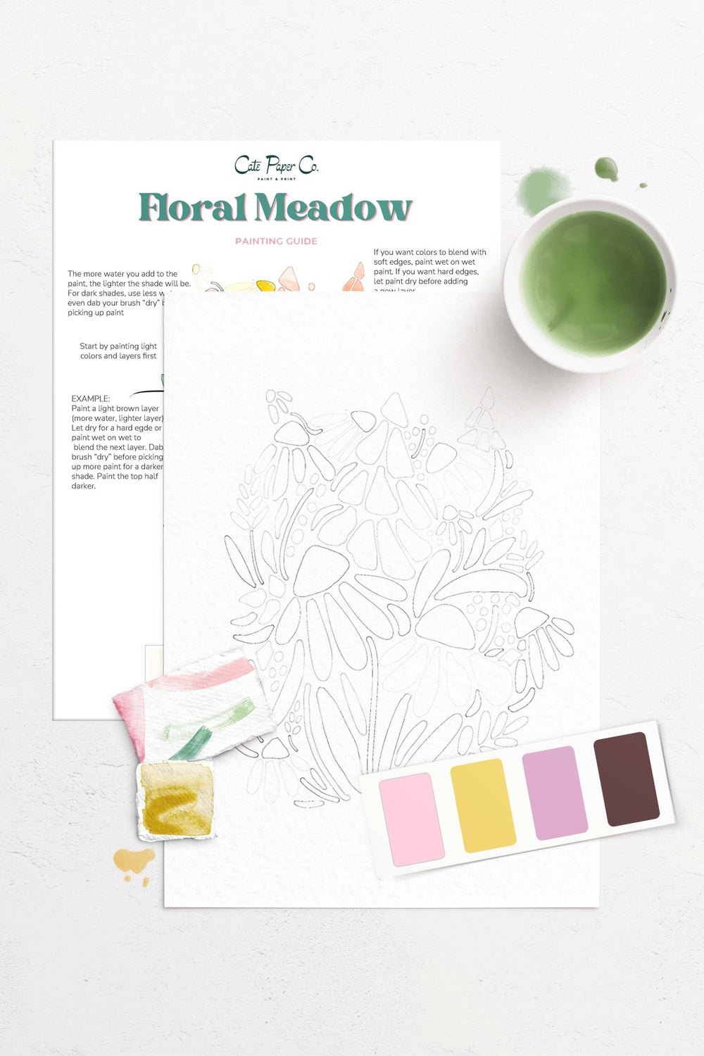 Cate Paper Co. - Floral Meadows watercolor painting kit - Pisgah Needleworks