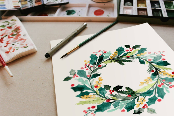 Cate Paper Co. - Holly Wreath watercolor painting kit - Pisgah Needleworks