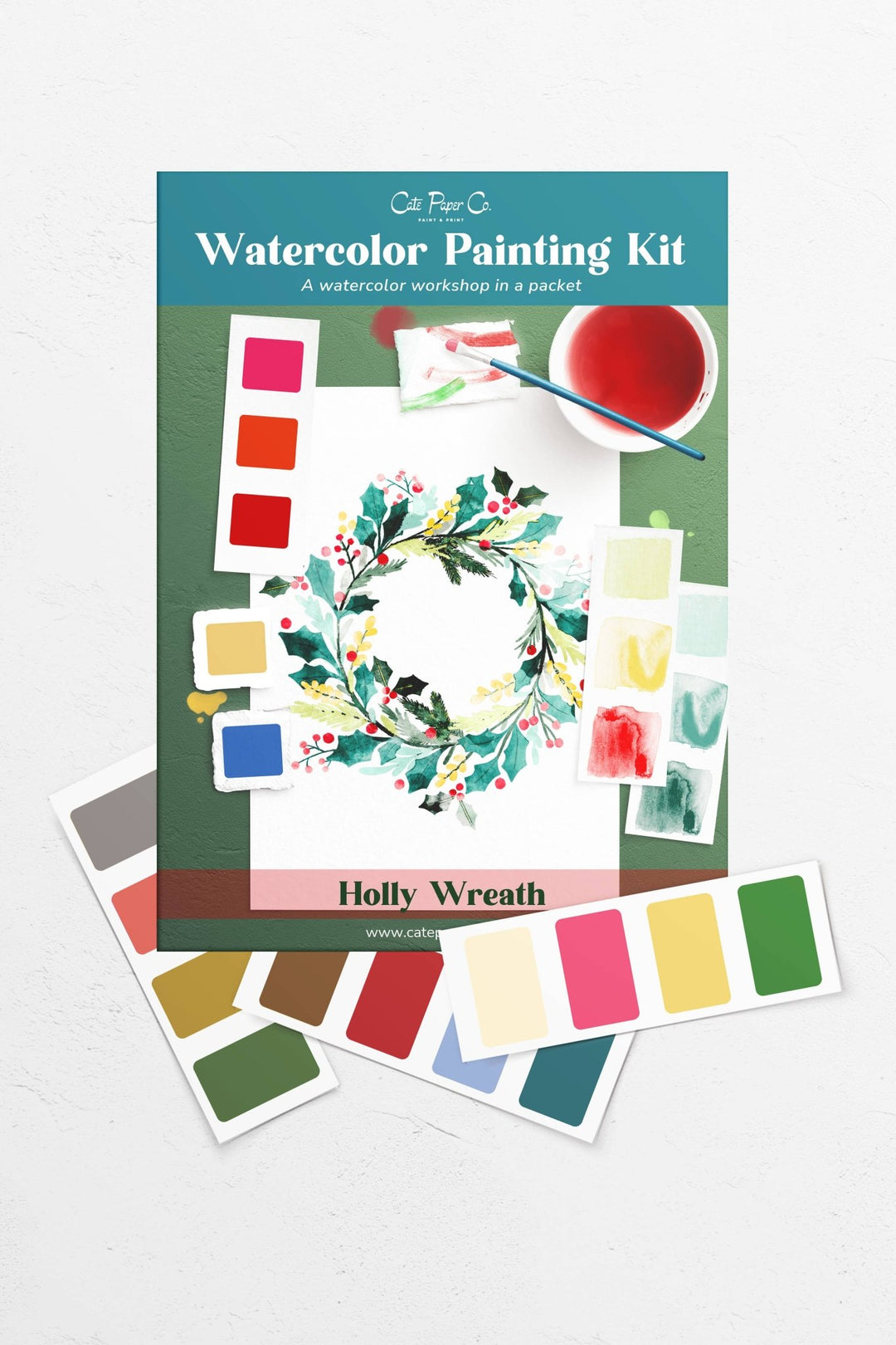 Cate Paper Co. - Holly Wreath watercolor painting kit - Pisgah Needleworks