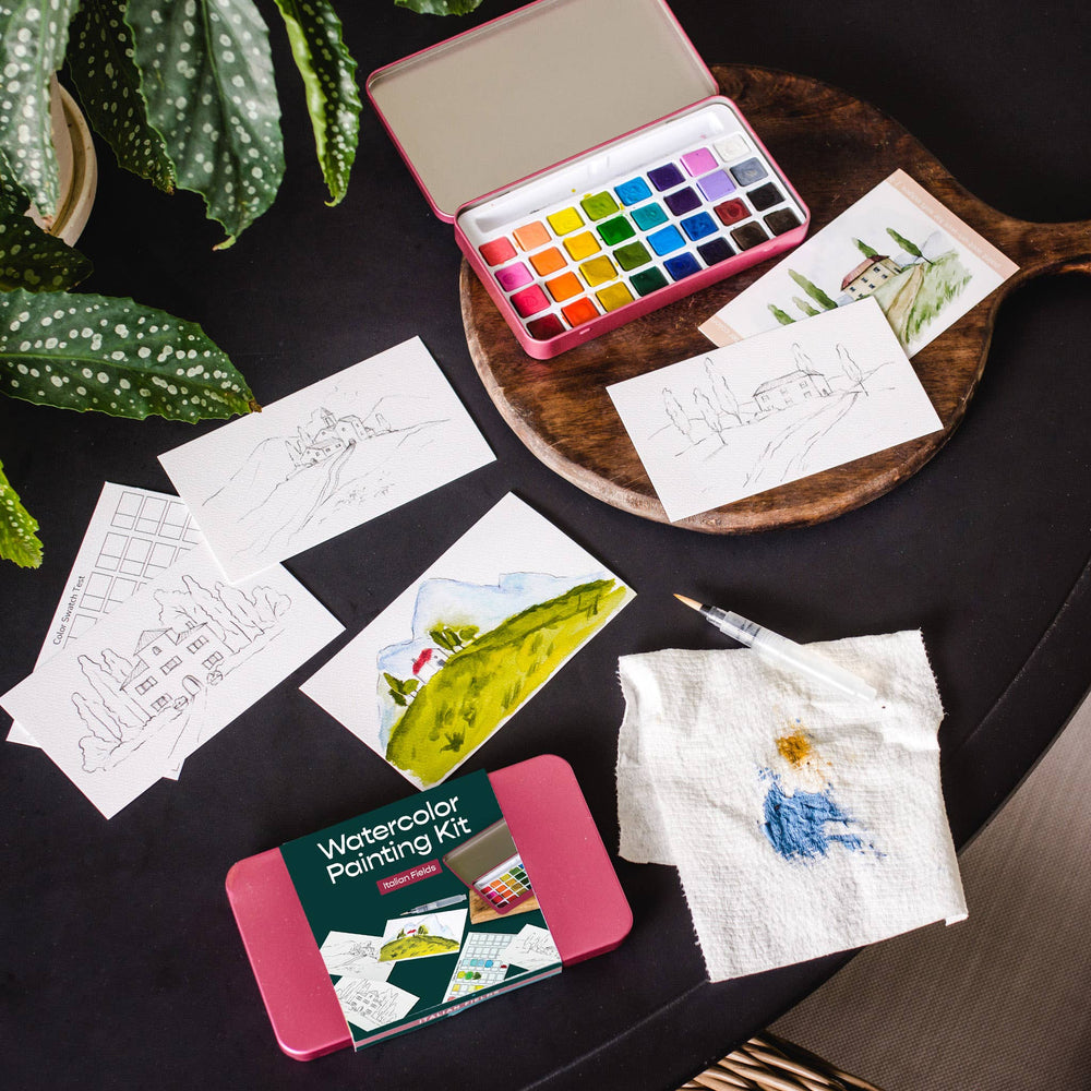 Cate Paper Co. – Italian Fields Watercolor Painting Kit (Tin Travel Set) - Pisgah Needleworks