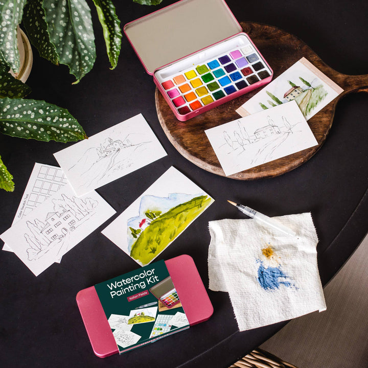 Cate Paper Co. – Italian Fields Watercolor Painting Kit (Tin Travel Set) - Pisgah Needleworks