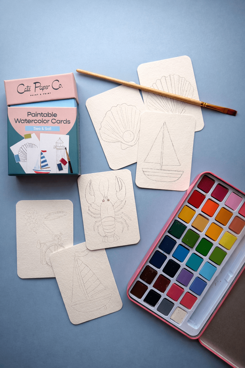 Cate Paper Co. - Paintable Watercolor Card Deck - Sea and Sail - Pisgah Needleworks