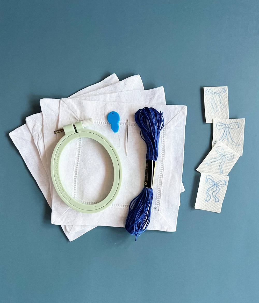 Cate Paper Co. – Ribbon Bow Napkins Embroidery Kit (Set of 4) - Pisgah Needleworks