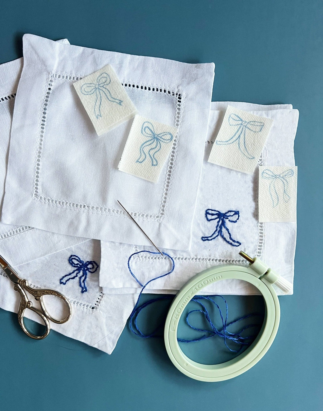 Cate Paper Co. – Ribbon Bow Napkins Embroidery Kit (Set of 4) - Pisgah Needleworks