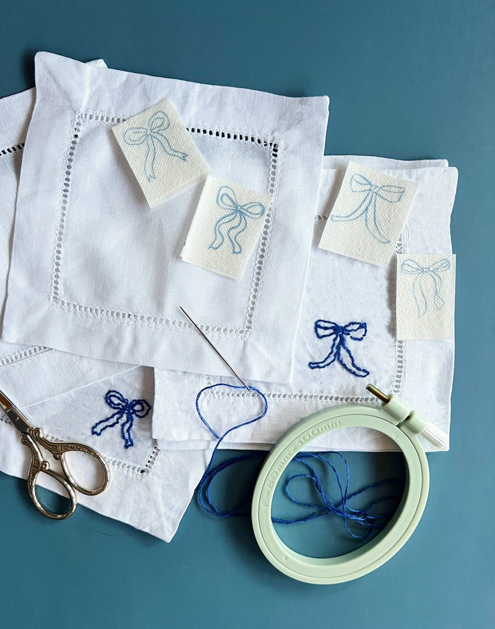 Cate Paper Co. – Ribbon Bow Napkins Embroidery Kit (Set of 4) - Pisgah Needleworks