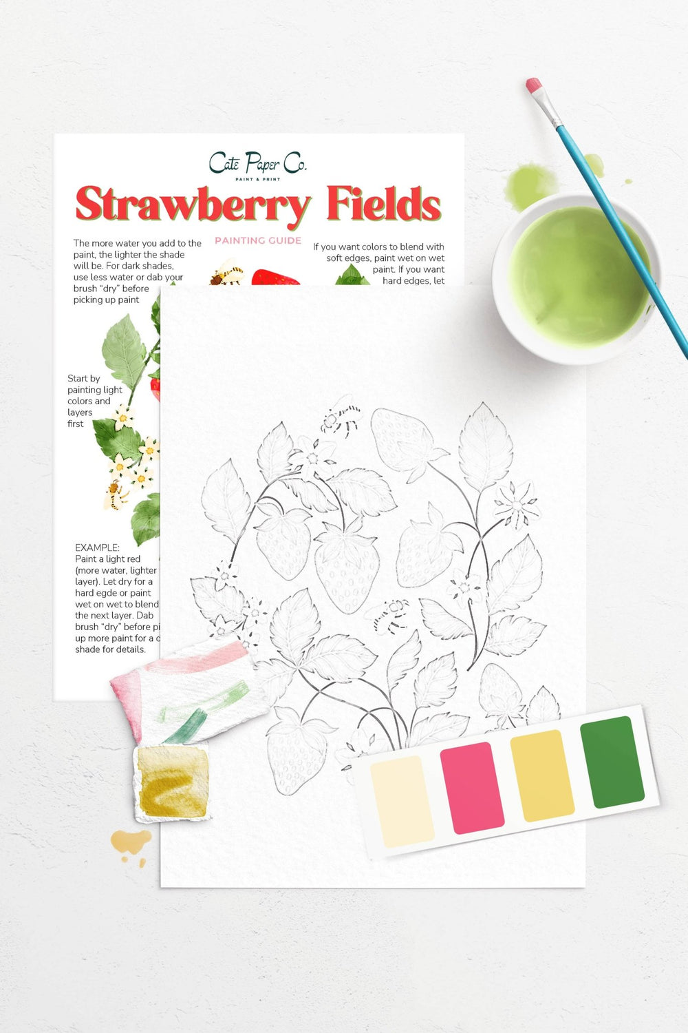 Cate Paper Co. - Strawberry Fields watercolor painting kit - Pisgah Needleworks