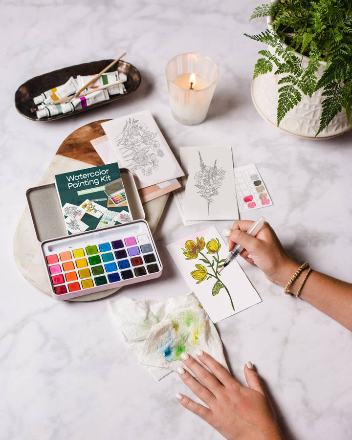 Cate Paper Co. – Wildflower Meadow Watercolor Painting Kit (Tin Travel Set) - Pisgah Needleworks