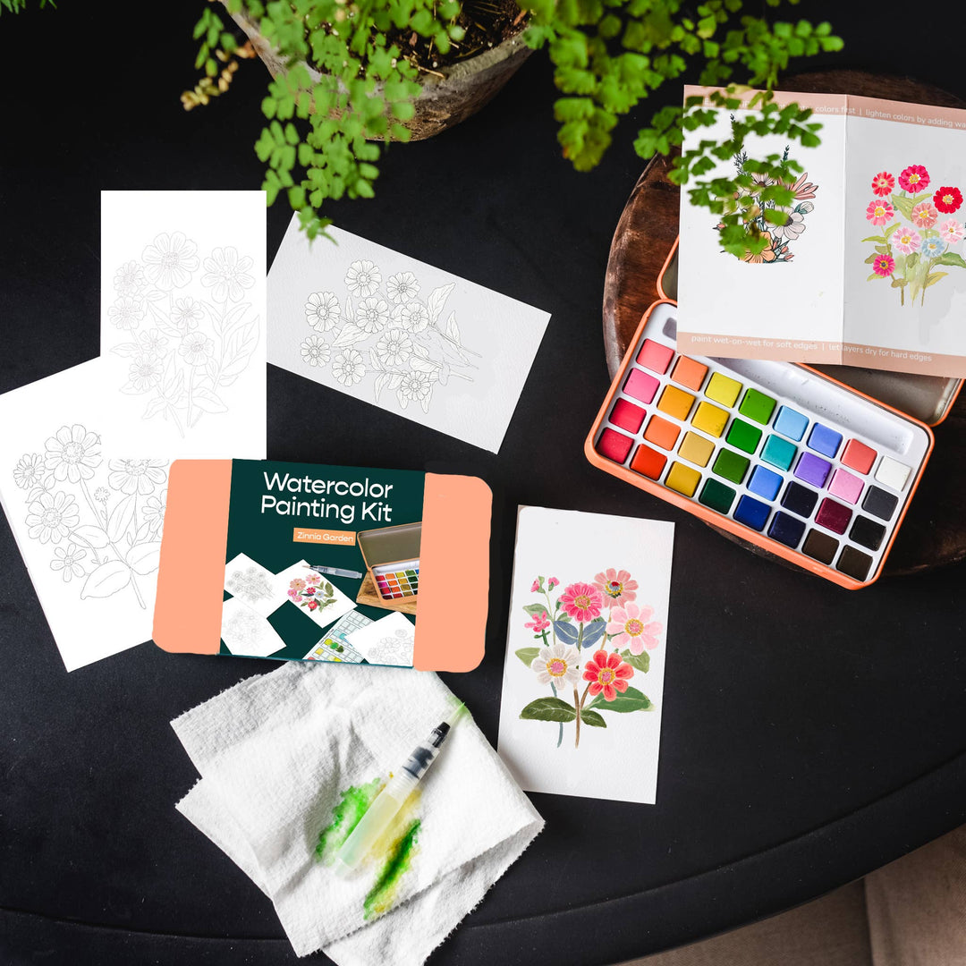 Cate Paper Co. - Zinnia Garden watercolor painting kit - Pisgah Needleworks