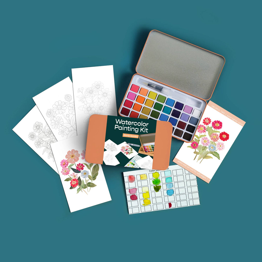Cate Paper Co. - Zinnia Garden watercolor painting kit - Pisgah Needleworks