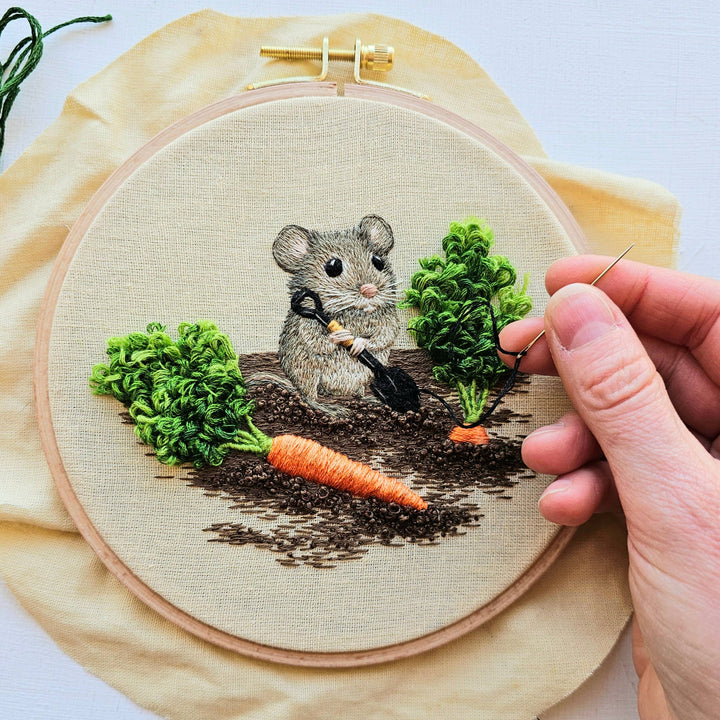 Jessica Long Embroidery – Garden Mouse Embroidery Kit | Thread Painting & Stumpwork Kit