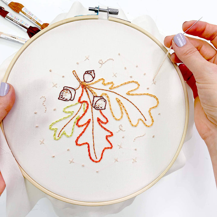 Penguin & Fish – Autumn Sparkle Embroidery Kit | 8" Beginner Fall Embroidery Kit