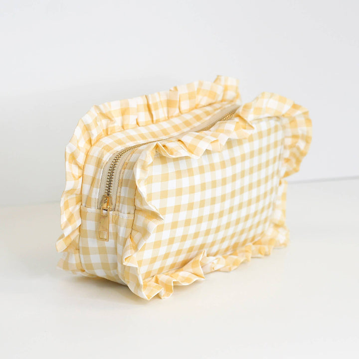 Mugsby - Gingham Ruffle Zipper Pouch Embroidery Friendly Cosmetic Bag: Black - Pisgah Needleworks