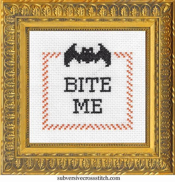 Subversive Cross Stitch Bite Me Bat Deluxe Cross Stitch Kit | Halloween Cross Stitch Kit