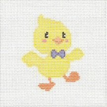 Chick Needlepoint Canvas with Bow Tie – 4"x4", 18 Mesh by Misty Morrow - Pisgah Needleworks