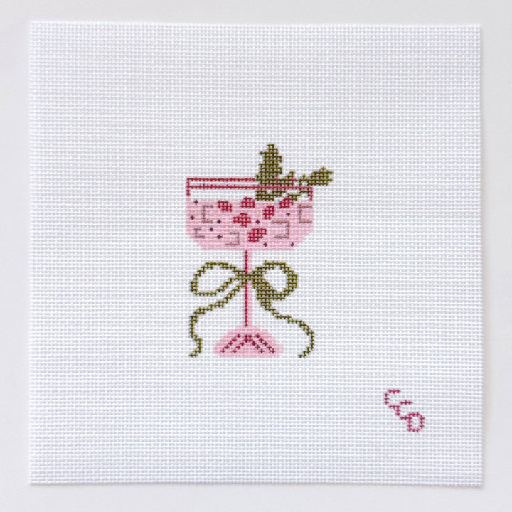 Cotswold Co Designs Christmas Cocktail Needlepoint Canvas – 2” x 3” Hand - Painted on 18 Mesh - Pisgah Needleworks