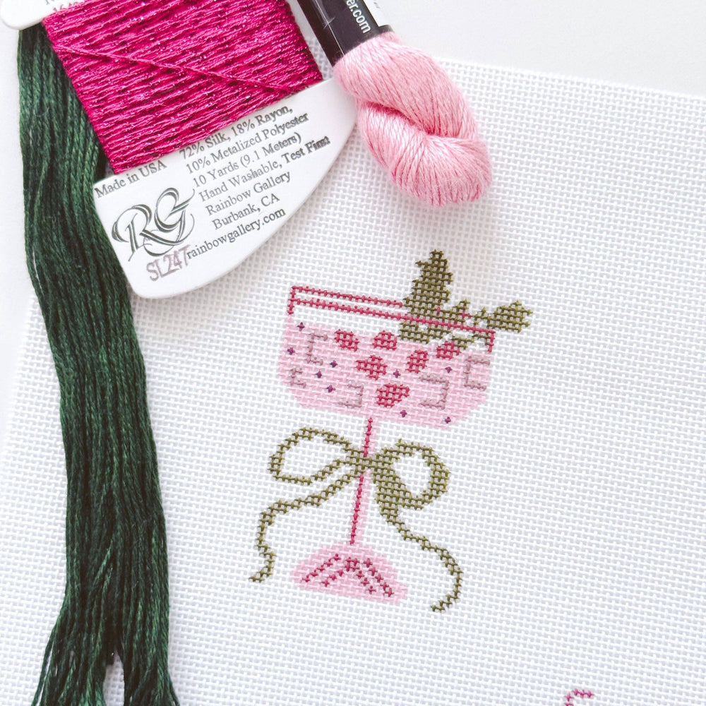 Cotswold Co Designs Christmas Cocktail Needlepoint Canvas – 2” x 3” Hand - Painted on 18 Mesh - Pisgah Needleworks