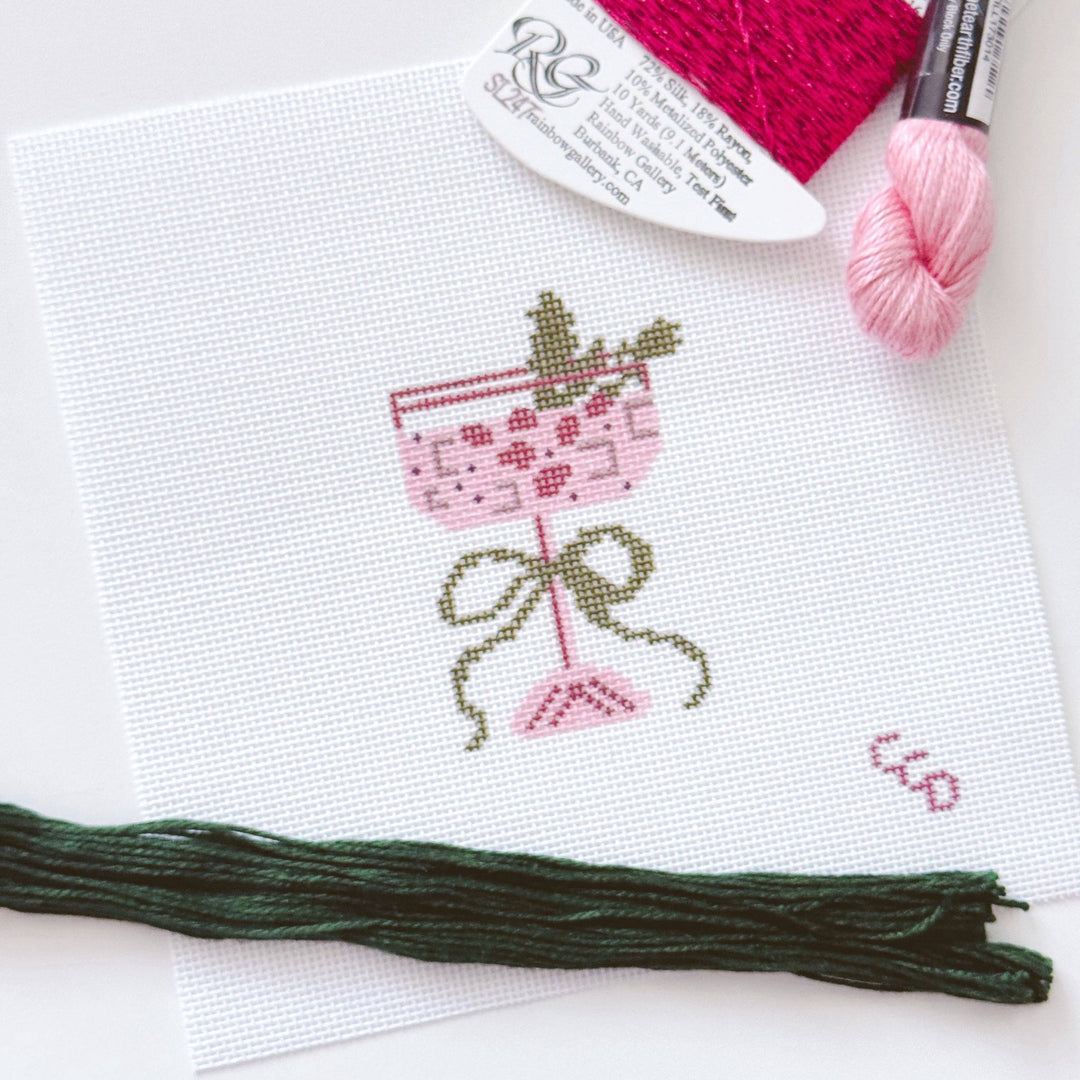 Cotswold Co Designs Christmas Cocktail Needlepoint Canvas – 2” x 3” Hand - Painted on 18 Mesh - Pisgah Needleworks