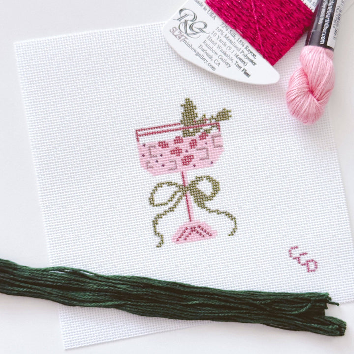 Cotswold Co Designs Christmas Cocktail Needlepoint Canvas – 2” x 3” Hand - Painted on 18 Mesh - Pisgah Needleworks