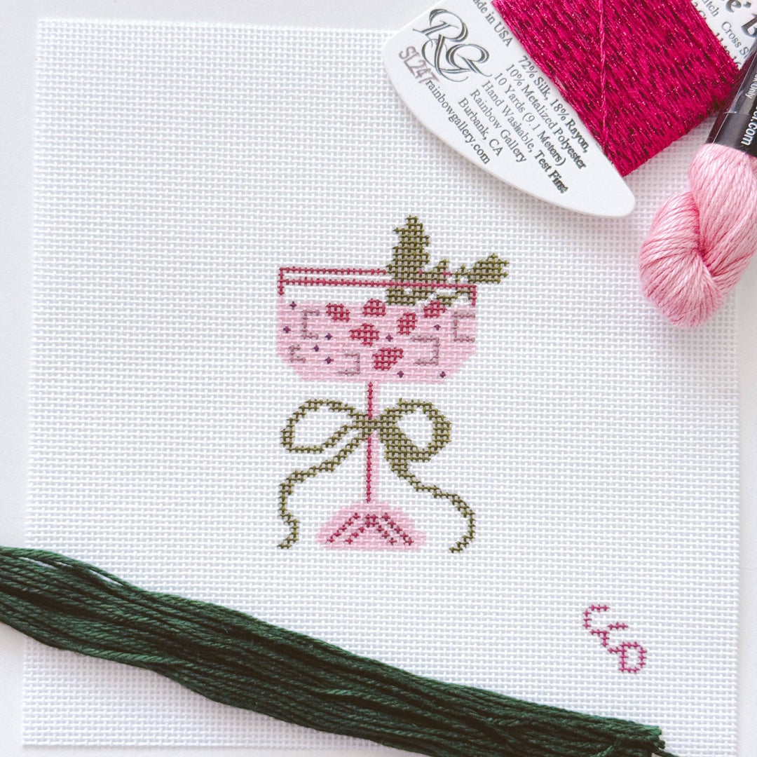 Cotswold Co Designs Christmas Cocktail Needlepoint Canvas – 2” x 3” Hand - Painted on 18 Mesh - Pisgah Needleworks