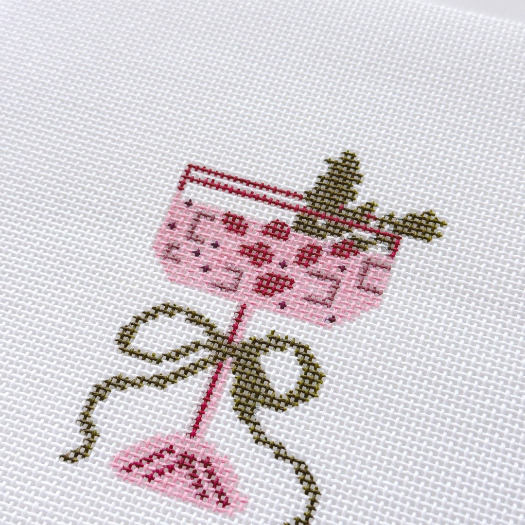 Cotswold Co Designs Christmas Cocktail Needlepoint Canvas – 2” x 3” Hand - Painted on 18 Mesh - Pisgah Needleworks