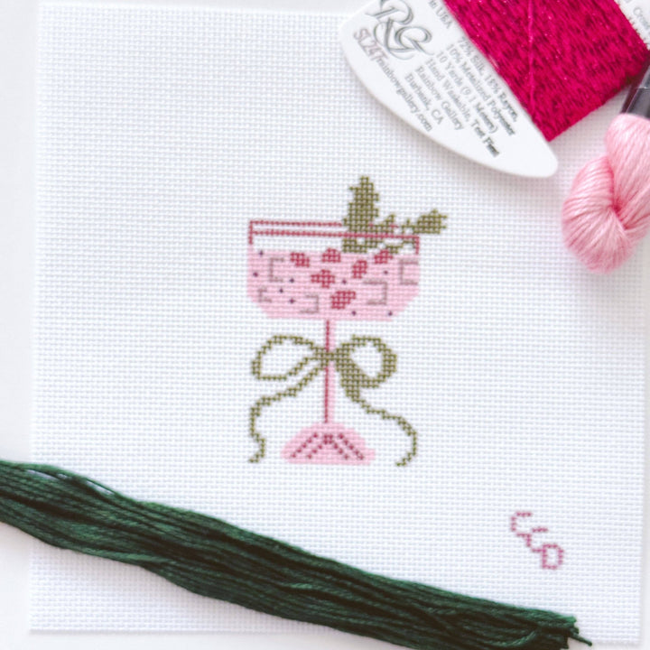 Cotswold Co Designs Christmas Cocktail Needlepoint Canvas – 2” x 3” Hand - Painted on 18 Mesh - Pisgah Needleworks