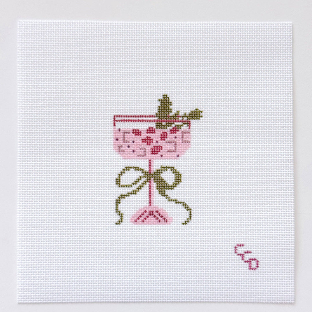 Cotswold Co Designs Christmas Cocktail Needlepoint Canvas – 2” x 3” Hand - Painted on 18 Mesh - Pisgah Needleworks