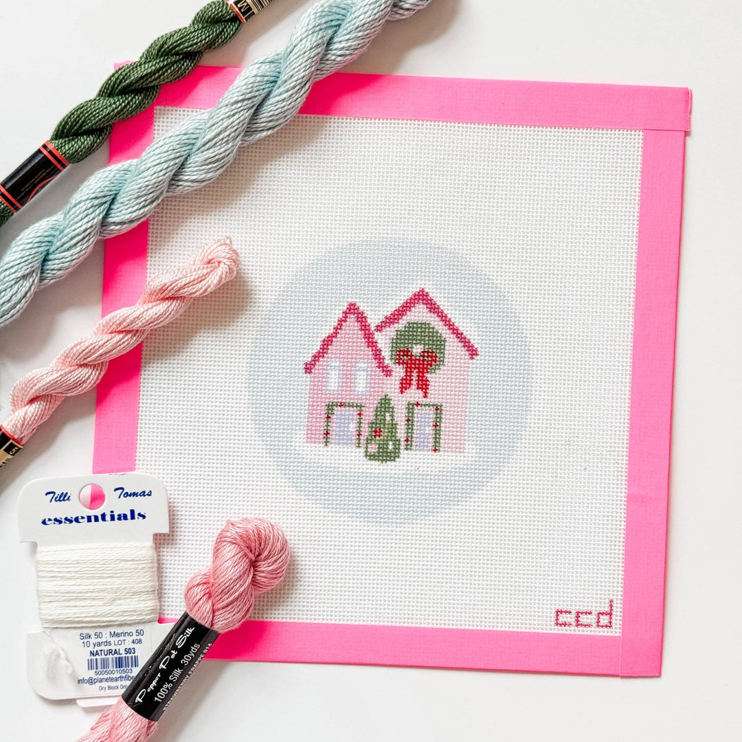 Cotswold Co Designs - Christmas Houses Ornament Needlepoint Canvas 18 Mesh 4” - Pisgah Needleworks