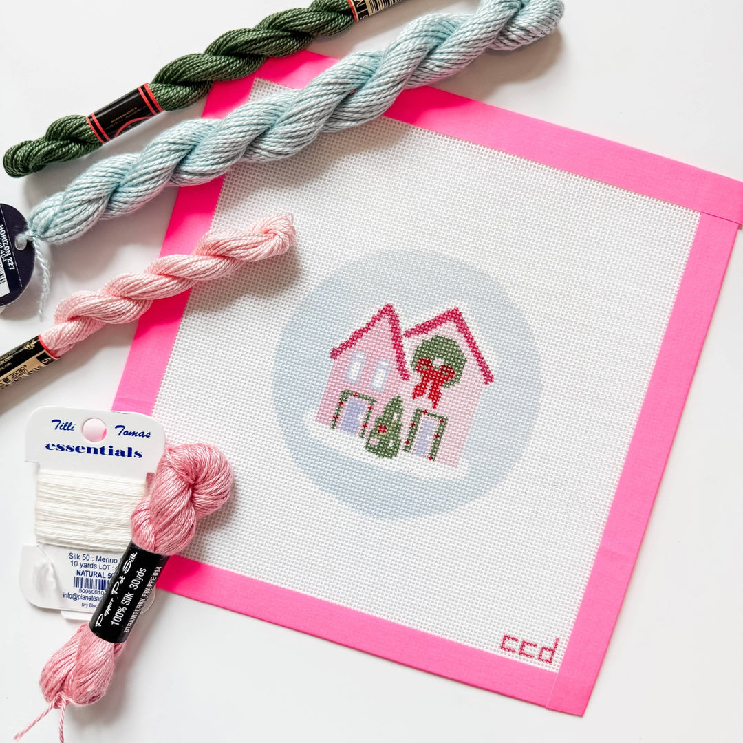 Cotswold Co Designs - Christmas Houses Ornament Needlepoint Canvas 18 Mesh 4” - Pisgah Needleworks