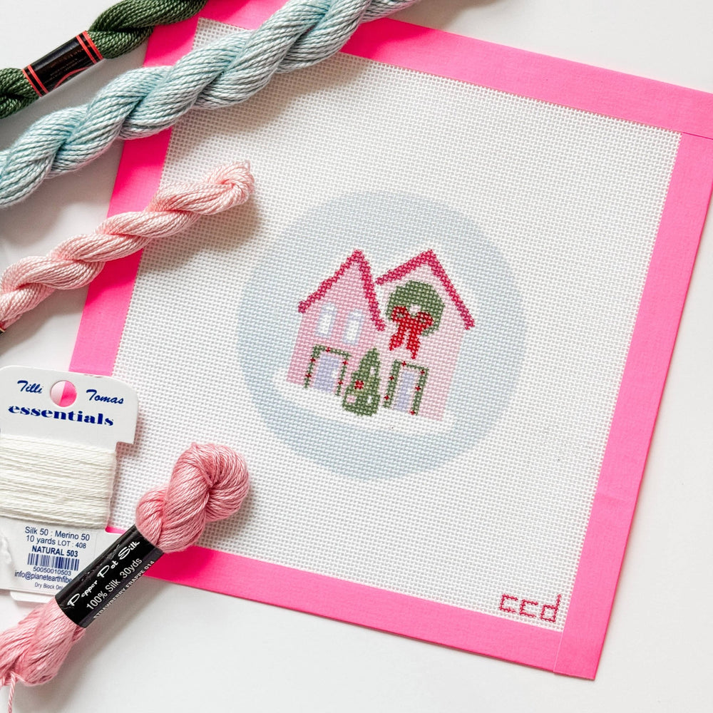 Cotswold Co Designs - Christmas Houses Ornament Needlepoint Canvas 18 Mesh 4” - Pisgah Needleworks