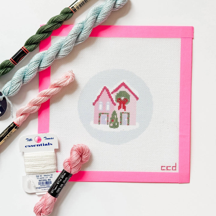 Cotswold Co Designs - Christmas Houses Ornament Needlepoint Canvas 18 Mesh 4” - Pisgah Needleworks