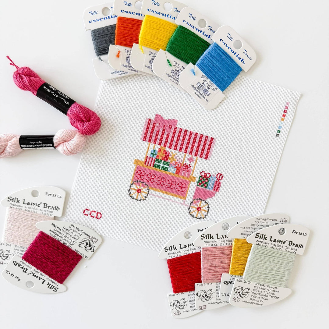 Cotswold Co Designs Christmas Trolley Cart Needlepoint Canvas | 4" | 18 Mesh - Pisgah Needleworks