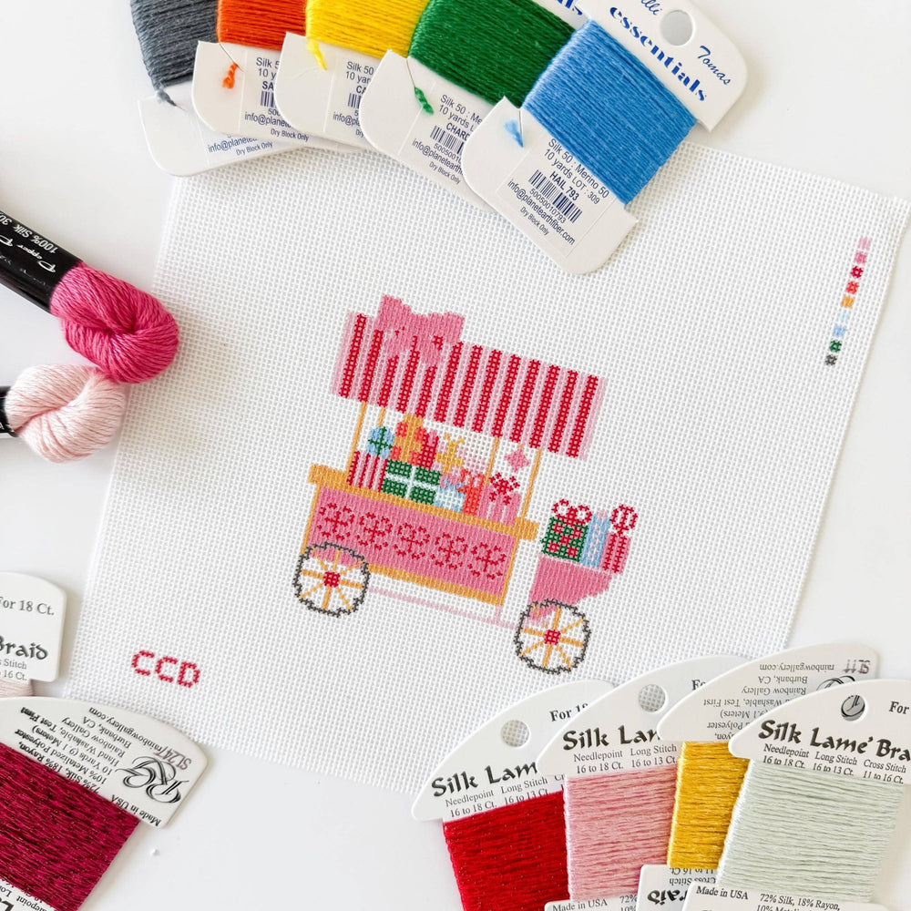 Cotswold Co Designs Christmas Trolley Cart Needlepoint Canvas | 4" | 18 Mesh - Pisgah Needleworks