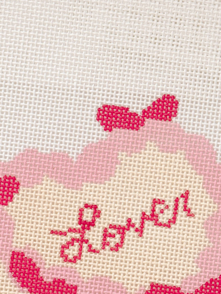 Cotswold Co Designs Coquette Bow Heart Cake Needlepoint Canvas | 4" | 18 Mesh - Pisgah Needleworks