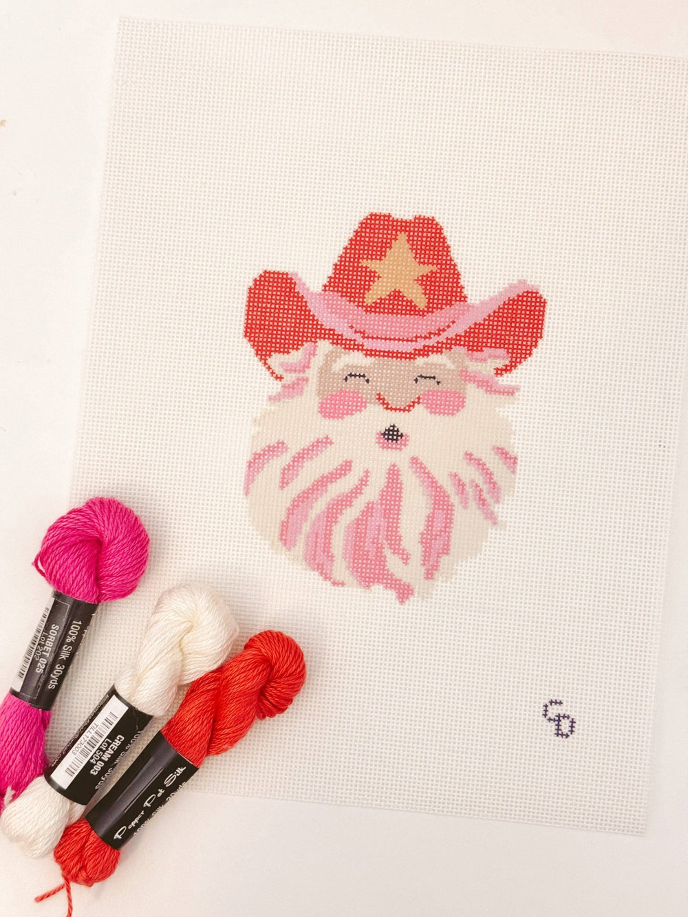 Cotswold Co Designs Country Cowboy Santa Needlepoint Canvas | 4" x 5" | 18 Mesh - Pisgah Needleworks