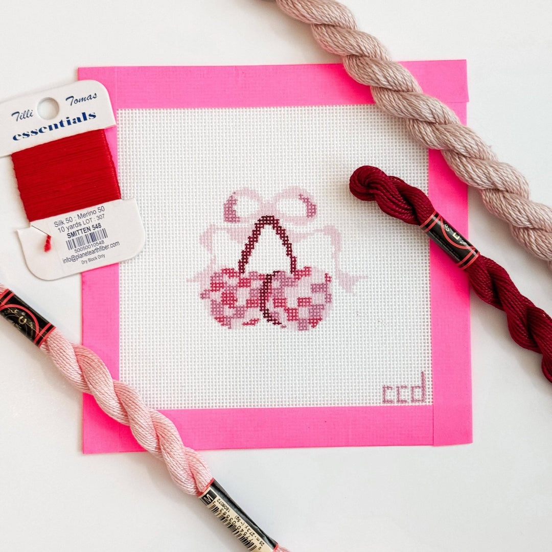 Cotswold Co Designs Disco Cherry Needlepoint Canvas – 2” Hand - Painted on 18 Mesh - Pisgah Needleworks