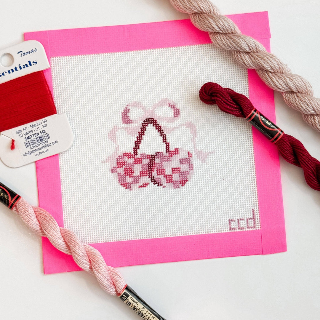 Cotswold Co Designs Disco Cherry Needlepoint Canvas – 2” Hand - Painted on 18 Mesh - Pisgah Needleworks