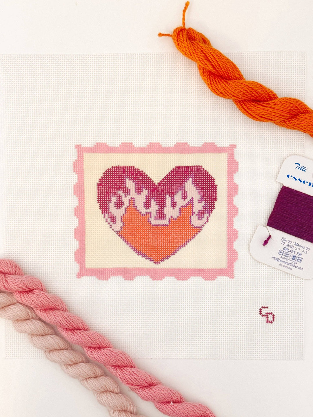 Cotswold Co Designs Flaming Heart Valentine Stamp Needlepoint Canvas | 3" | 18 Mesh - Pisgah Needleworks